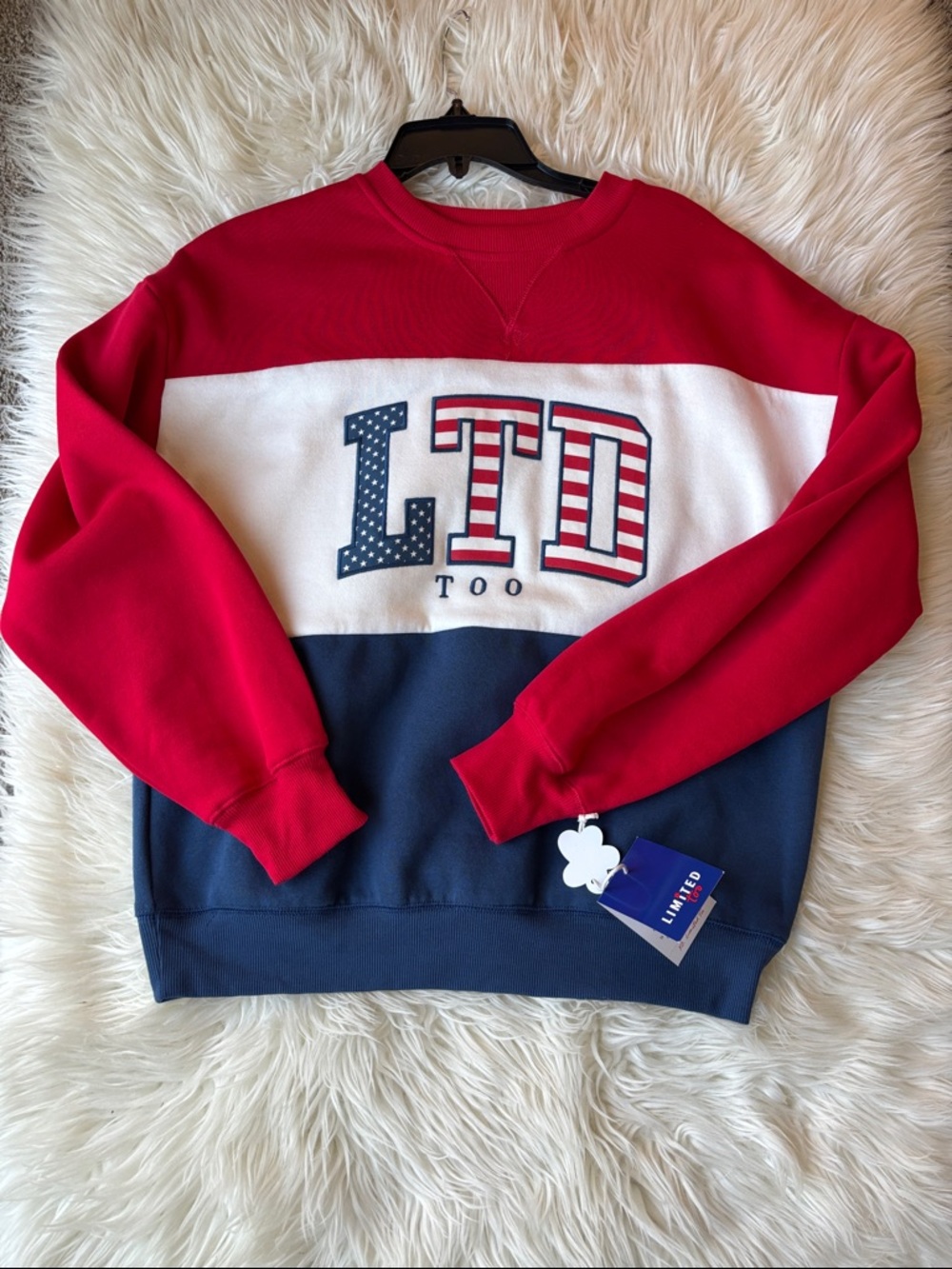NWT Limited too oversized red white and blue sweater